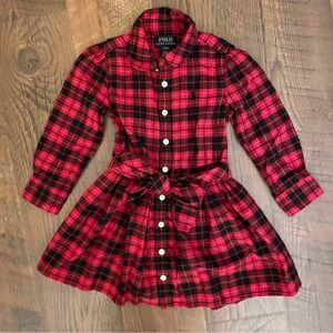 Polo Ralph Lauren Red and Black Plaid Dress with tie waist 2T